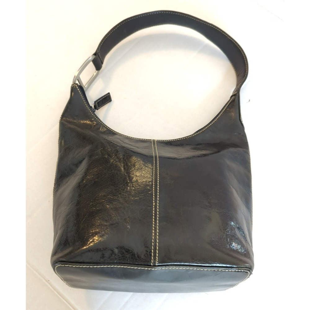 Kenneth Cole New York Black Slouch Leather Hobo Shoulder Bag Minimalist Boho